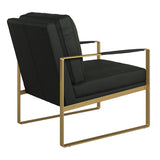 Bettina Lounge Chair in Black Leather with Matte Gold Frame