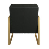 Bettina Lounge Chair in Black Leather with Matte Gold Frame