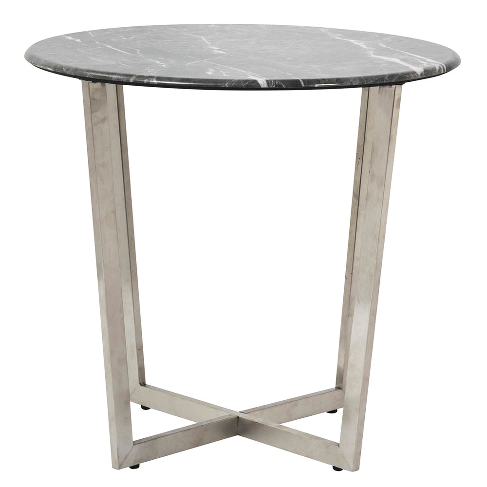 Llona 24" Round Side Table in Black Marble Melamine with Brushed Stainless Steel Base