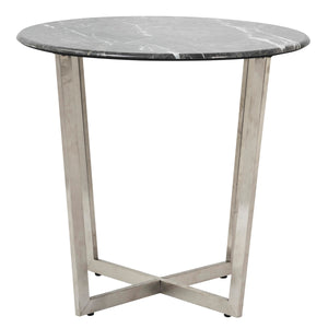 Llona 24" Round Side Table in Black Marble Melamine with Brushed Stainless Steel Base