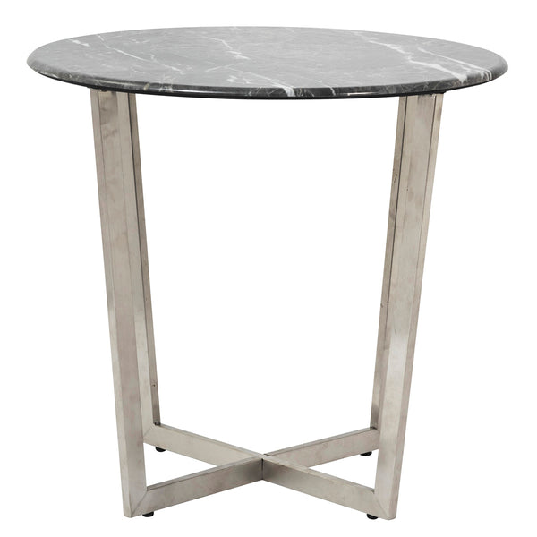 Llona 24" Round Side Table in Black Marble Melamine with Brushed Stainless Steel Base