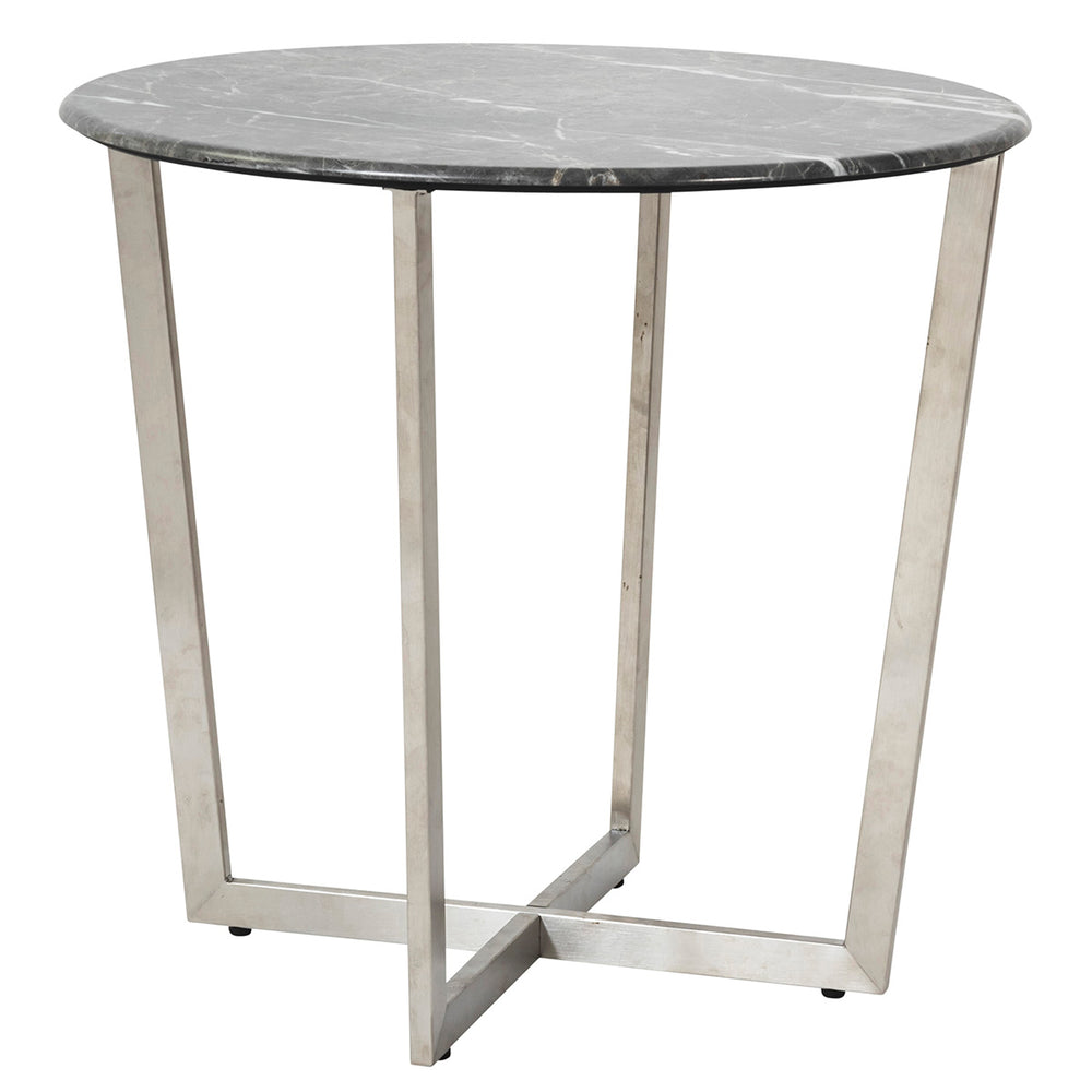Llona 24" Round Side Table in Black Marble Melamine with Brushed Stainless Steel Base