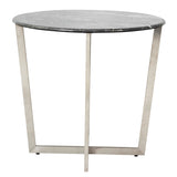 Llona 24" Round Side Table in Black Marble Melamine with Brushed Stainless Steel Base