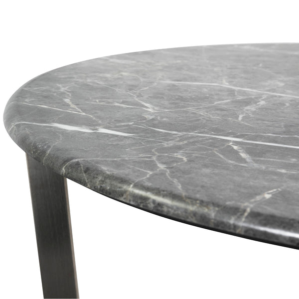 Llona 24" Round Side Table in Black Marble Melamine with Brushed Stainless Steel Base