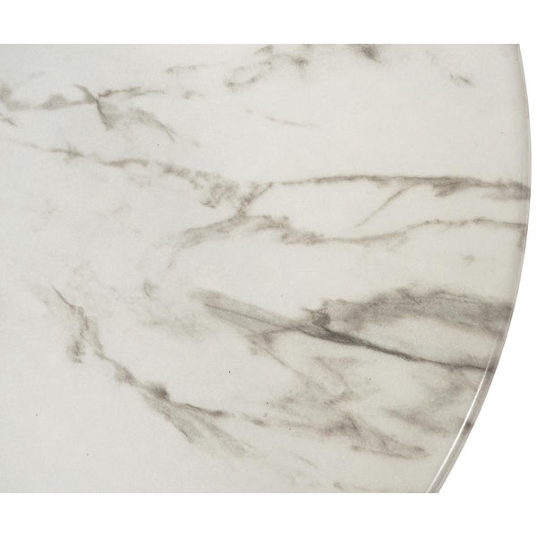 Llona 24" Round Side Table in White Marble Melamine with Brushed Stainless Steel Base