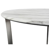 Llona 24" Round Side Table in White Marble Melamine with Brushed Stainless Steel Base
