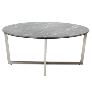 Llona 36" Round Coffee Table in Black Marble Melamine with Brushed Stainless Steel Base