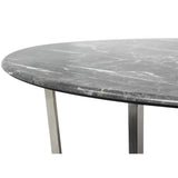 Llona 36" Round Coffee Table in Black Marble Melamine with Brushed Stainless Steel Base