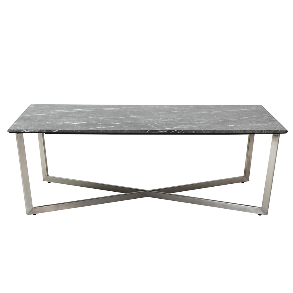 Llona 48" Rectangle Coffee Table in Black Marble Melamine with Brushed Stainless Steel Base