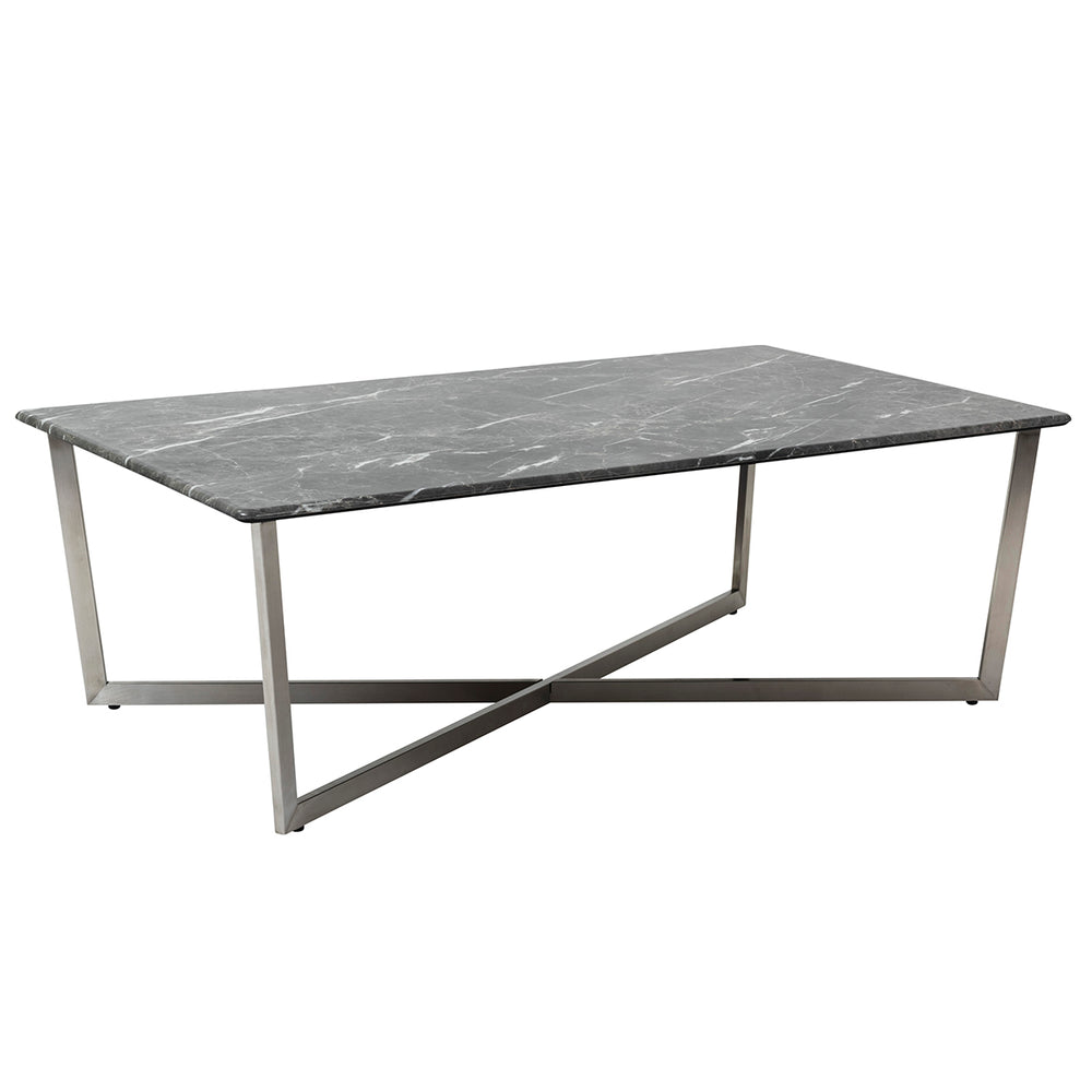 Llona 48" Rectangle Coffee Table in Black Marble Melamine with Brushed Stainless Steel Base