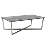 Llona 48" Rectangle Coffee Table in Black Marble Melamine with Brushed Stainless Steel Base