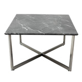 Llona 48" Rectangle Coffee Table in Black Marble Melamine with Brushed Stainless Steel Base