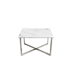 Llona 48" Rectangle Coffee Table in White Marble Melamine with Brushed Stainless Steel Base