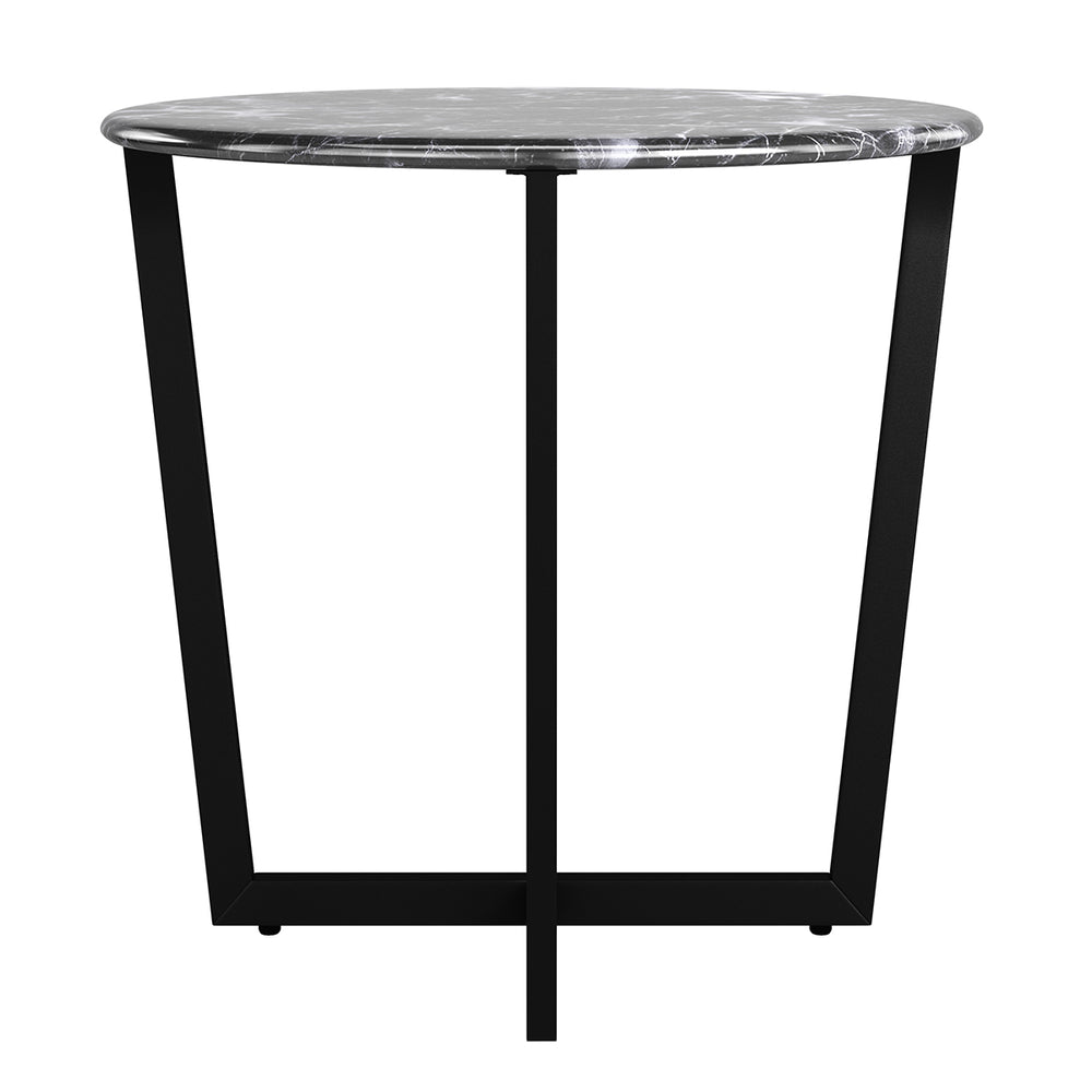 Llona 24" Round Side Table in Black Marble Melamine with Matte Black Base