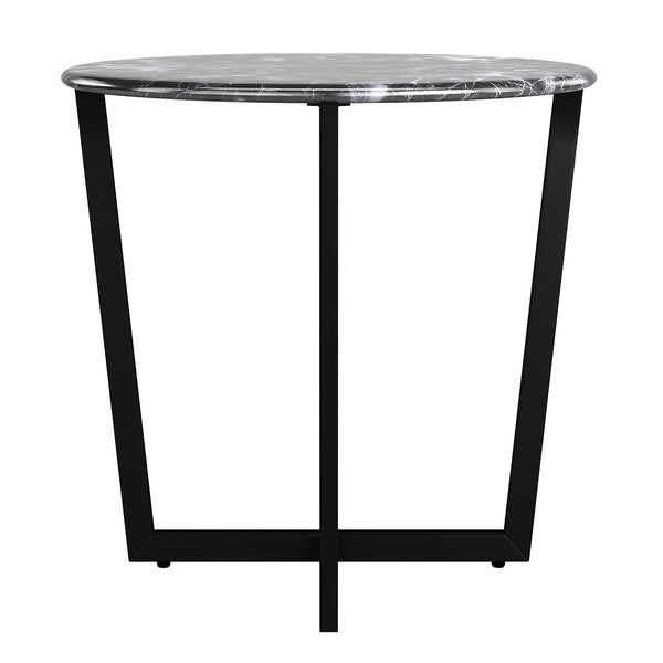 Llona 24" Round Side Table in Black Marble Melamine with Matte Black Base