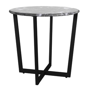 Llona 24" Round Side Table in Black Marble Melamine with Matte Black Base