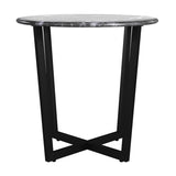 Llona 24" Round Side Table in Black Marble Melamine with Matte Black Base