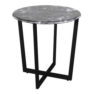 Llona 24" Round Side Table in Black Marble Melamine with Matte Black Base