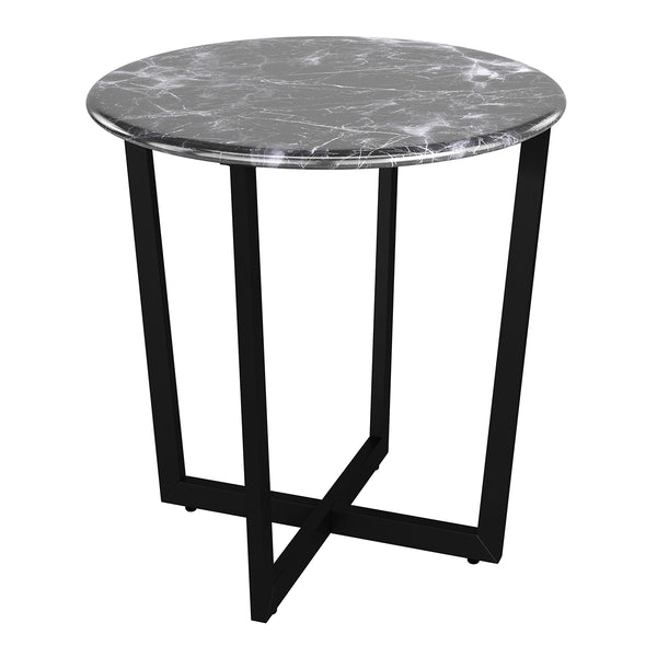 Llona 24" Round Side Table in Black Marble Melamine with Matte Black Base