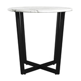 Llona 24" Round Side Table in White Marble Melamine with Matte Black Base