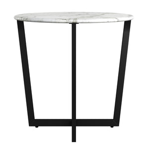 Llona 24" Round Side Table in White Marble Melamine with Matte Black Base