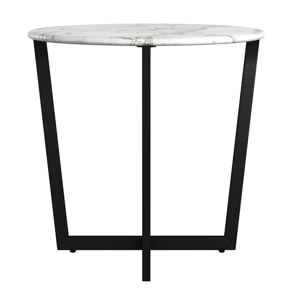 Llona 24" Round Side Table in White Marble Melamine with Matte Black Base