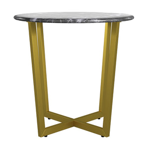 Llona 24" Round Side Table in Black Marble Melamine with Matte Gold Base