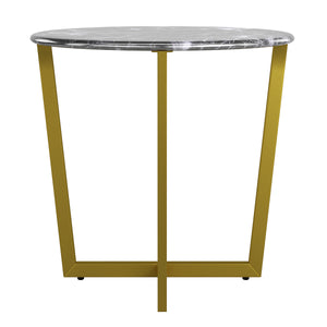 Llona 24" Round Side Table in Black Marble Melamine with Matte Gold Base