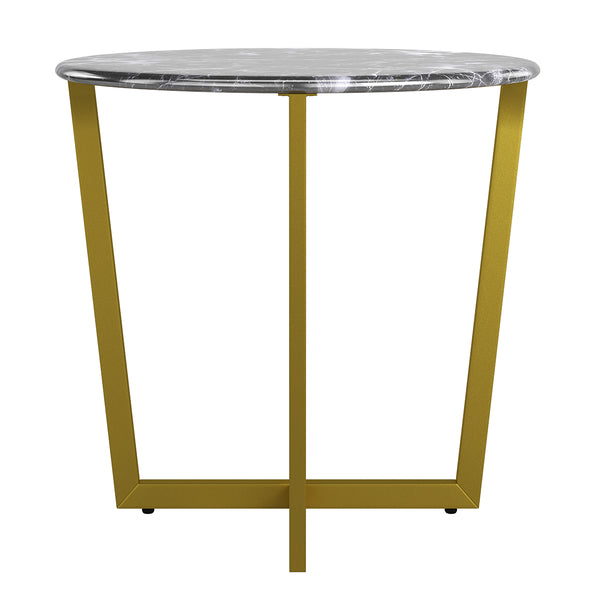 Llona 24" Round Side Table in Black Marble Melamine with Matte Gold Base