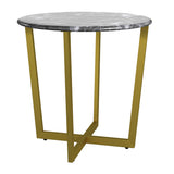 Llona 24" Round Side Table in Black Marble Melamine with Matte Gold Base