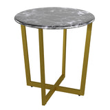 Llona 24" Round Side Table in Black Marble Melamine with Matte Gold Base
