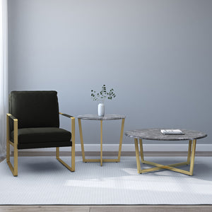 Llona 24" Round Side Table in Black Marble Melamine with Matte Gold Base