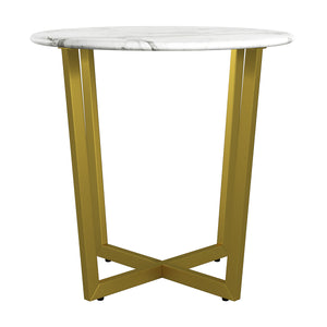 Llona 24" Round Side Table in White Marble Melamine with Matte Gold Base