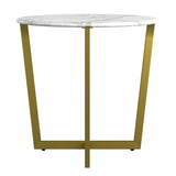 Llona 24" Round Side Table in White Marble Melamine with Matte Gold Base