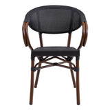 Jannie Stacking Armchair in Black Textylene Mesh with Brown Frame - Set of 2