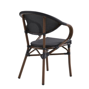 Jannie Stacking Armchair in Black Textylene Mesh with Brown Frame - Set of 2