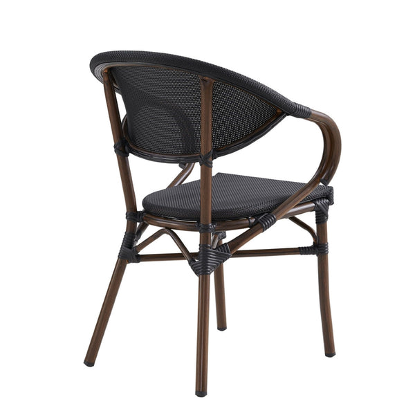 Jannie Stacking Armchair in Black Textylene Mesh with Brown Frame - Set of 2