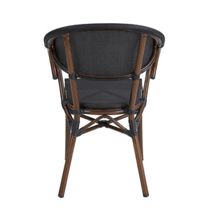 Jannie Stacking Armchair in Black Textylene Mesh with Brown Frame - Set of 2