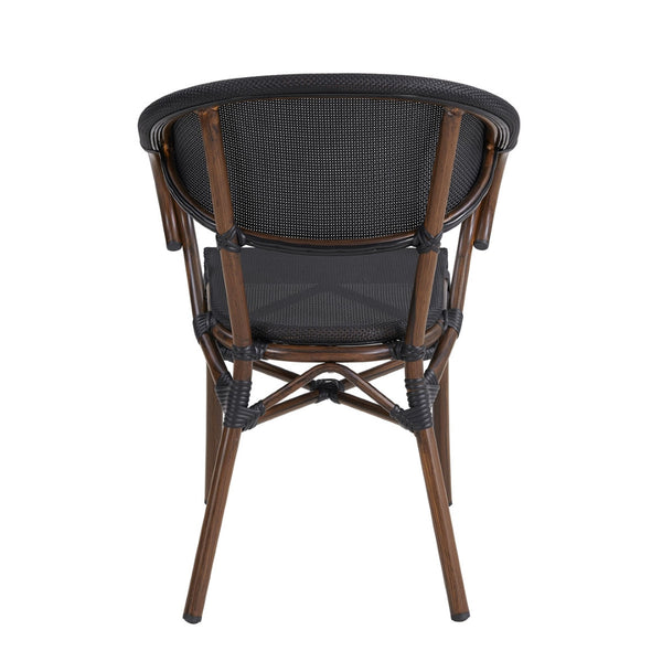 Jannie Stacking Armchair in Black Textylene Mesh with Brown Frame - Set of 2