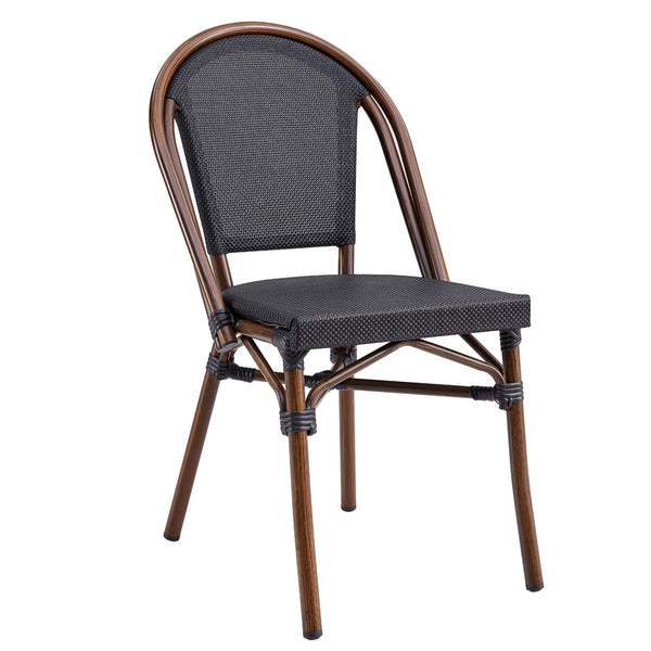 Jannie Stacking Side Chair in Black Textylene Mesh with Brown Frame - Set of 2
