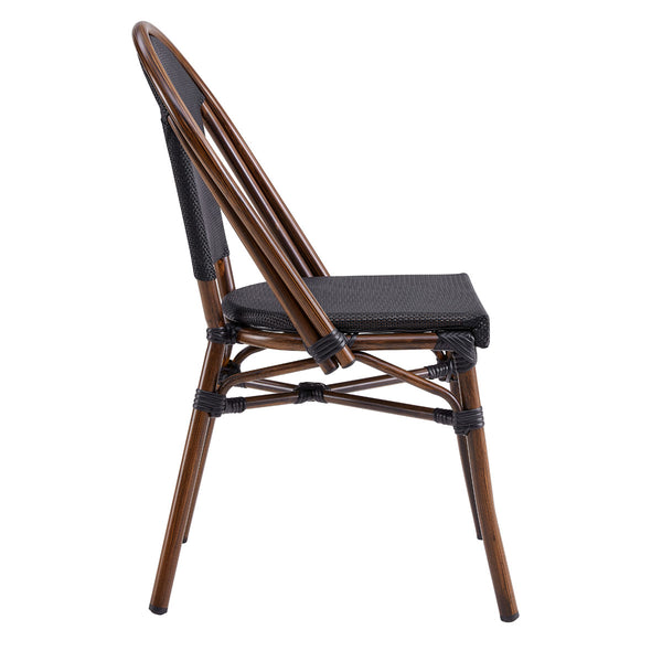 Jannie Stacking Side Chair in Black Textylene Mesh with Brown Frame - Set of 2