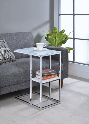 Contemporary 1-shelf Accent Table Chrome and White