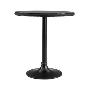 Erlend 30" Round Dining Table has a Tempered Glass Top Over Black Textylene Mesh with Black Column and Base