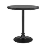 Erlend 30" Round Dining Table has a Tempered Glass Top Over Black Textylene Mesh with Black Column and Base