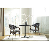 Erlend 30" Round Dining Table has a Tempered Glass Top Over Black Textylene Mesh with Black Column and Base