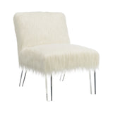 Contemporary Faux Sheepskin Accent Chair in White - Chic Retro Design with Clear Acrylic Legs