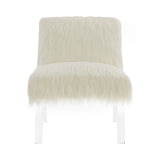 Contemporary Faux Sheepskin Accent Chair in White - Chic Retro Design with Clear Acrylic Legs