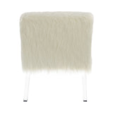 Contemporary Faux Sheepskin Accent Chair in White - Chic Retro Design with Clear Acrylic Legs