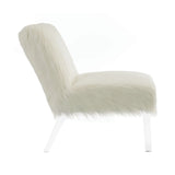 Contemporary Faux Sheepskin Accent Chair in White - Chic Retro Design with Clear Acrylic Legs