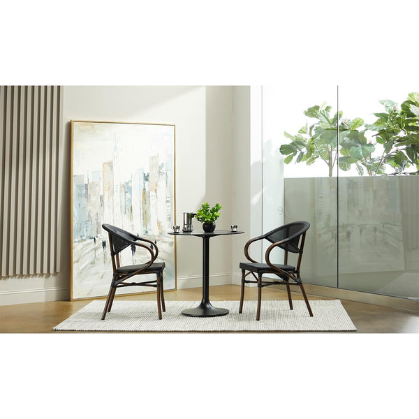 Jannie 30" Round Dining Table in Black with Black Column and Base